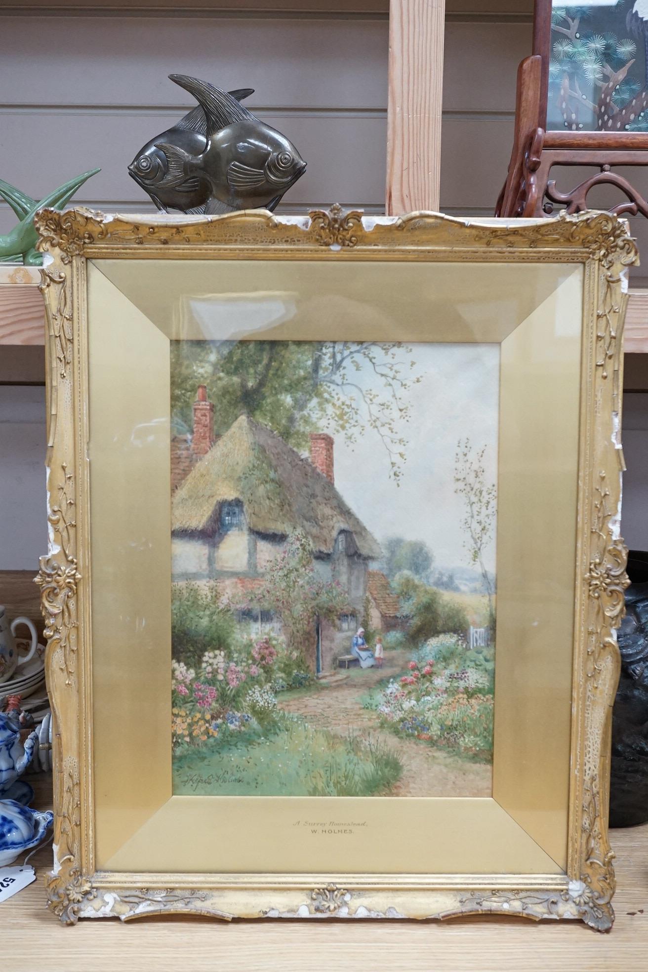 W. Holmes, watercolour, A Surrey Homestead, signed, gilt framed, 34 x 24cm. Condition - fair/good
